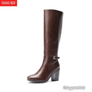 Women's Knee-High Boots Chunky Heel Side Zipper Comfortable Office Night Out
